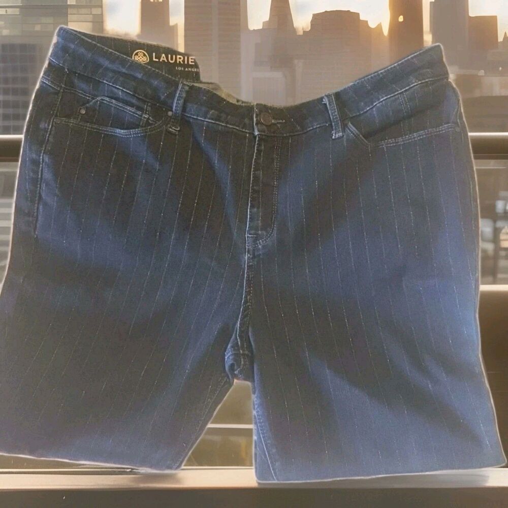LAURIE FELT Jeans 18 WP Ankle Skinny Dark Wash Metallic Pin-Stripe Denim